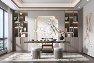 现代简约高级感新中式复古风书房