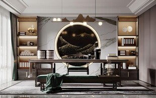 现代简约高级感新中式复古风书房