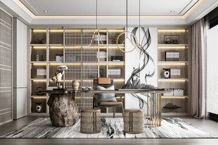 现代简约高级感新中式复古风书房