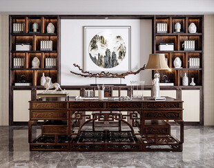 现代简约高级感新中式复古风书房