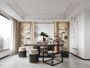 现代简约高级感新中式复古风书房