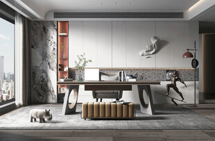 现代简约高级感多功能新中式书房