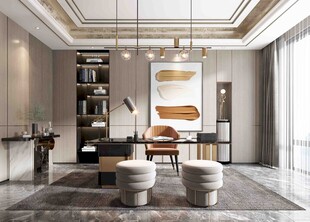 现代简约高级感多功能新中式书房