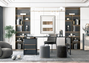 现代简约高级感多功能新中式书房