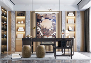 现代简约高级感多功能新中式书房