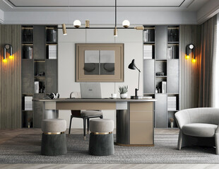 现代简约高级感多功能新中式书房