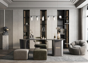 现代简约高级感多功能新中式书房