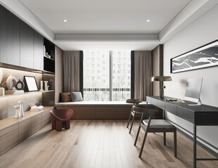 现代简约高级感多功能新中式书房