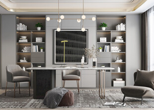现代简约高级感多功能新中式书房