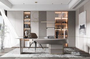 现代简约高级感多功能新中式书房