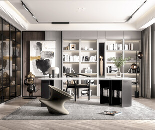 现代简约高级感多功能新中式书房