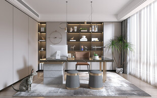 现代简约高级感多功能新中式书房