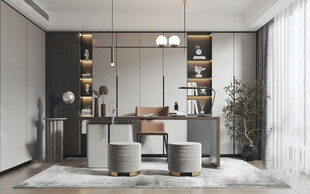 现代简约高级感多功能新中式书房