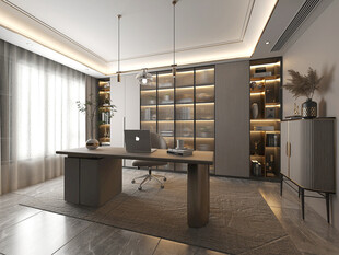 现代简约高级感多功能新中式书房