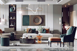 现代简约高级感新中式复古风客厅