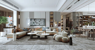 现代简约高级感新中式复古风客厅