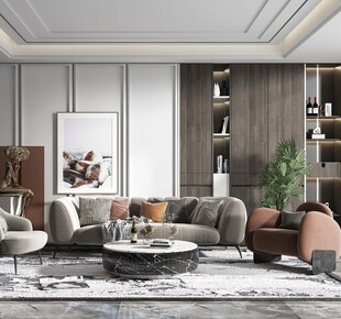 现代简约高级感新中式复古风客厅