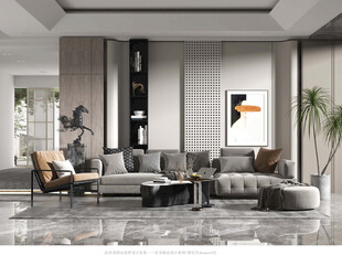 现代简约高级感新中式复古风客厅