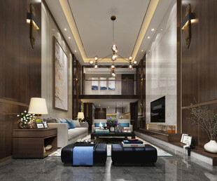现代简约高级感新中式复古风客厅