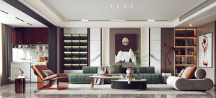 现代简约高级感新中式复古风客厅
