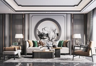 现代简约高级感新中式复古风客厅