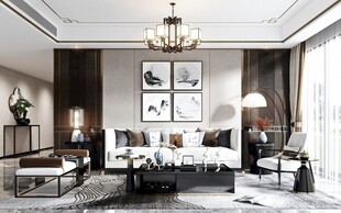 现代简约高级感新中式复古风客厅