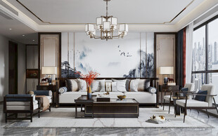 现代简约高级感新中式复古风客厅