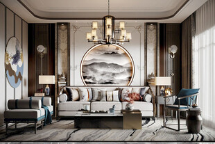 现代简约高级感新中式复古风客厅