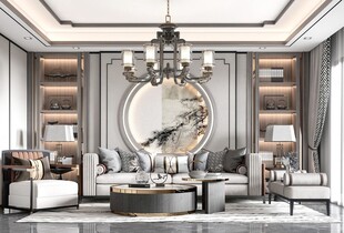 现代简约高级感新中式复古风客厅