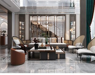 现代简约高级感新中式复古风客厅