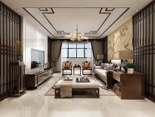 现代简约高级感新中式复古风客厅