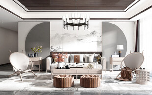 现代简约高级感新中式复古风客厅