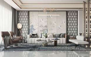 现代简约高级感新中式复古风客厅