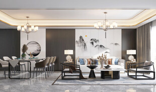 现代简约高级感新中式复古风客厅