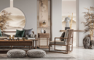 现代简约高级感新中式复古风客厅