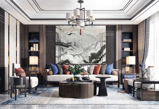 现代简约高级感新中式复古风客厅