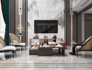 现代简约高级感新中式复古风客厅