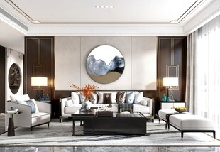 现代简约高级感新中式复古风客厅
