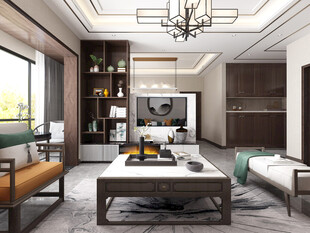 现代简约高级感新中式复古风客厅