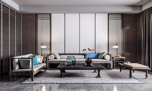 现代简约高级感新中式复古风客厅