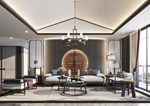 现代简约高级感新中式复古风客厅