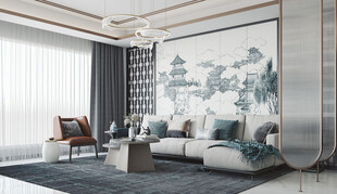 现代简约高级感新中式复古风客厅