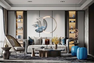 现代简约高级感新中式复古风客厅
