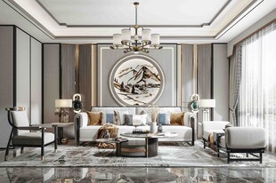 现代简约高级感新中式复古风客厅