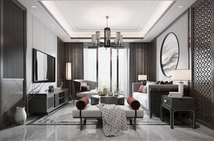 现代简约高级感新中式复古风客厅