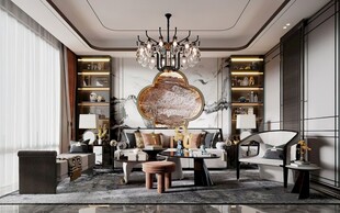 现代简约高级感新中式复古风客厅