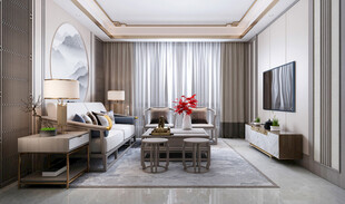 现代简约高级感新中式复古风客厅