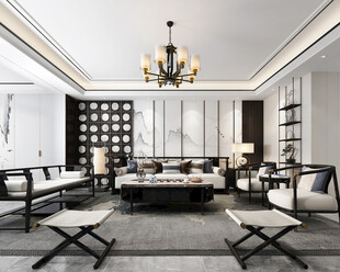 现代简约高级感新中式复古风客厅