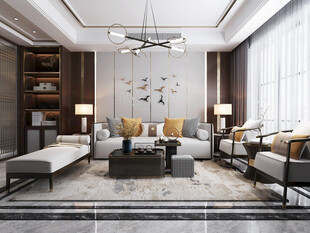 现代简约高级感新中式复古风客厅
