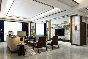 现代简约高级感新中式复古风客厅